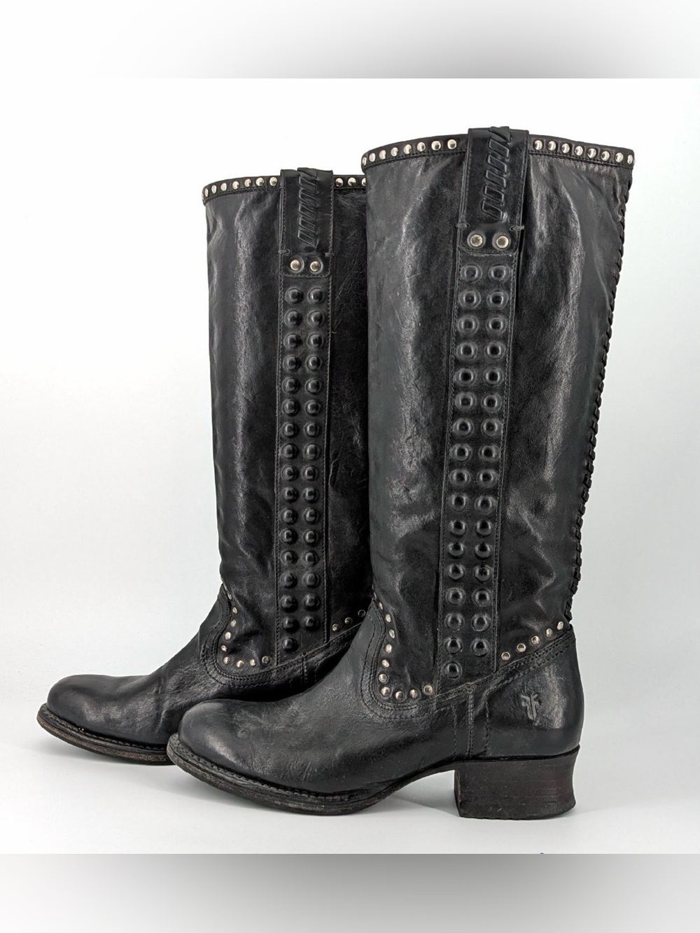Frye Studded Black Leather Knee-High Women's Boots size 8.5